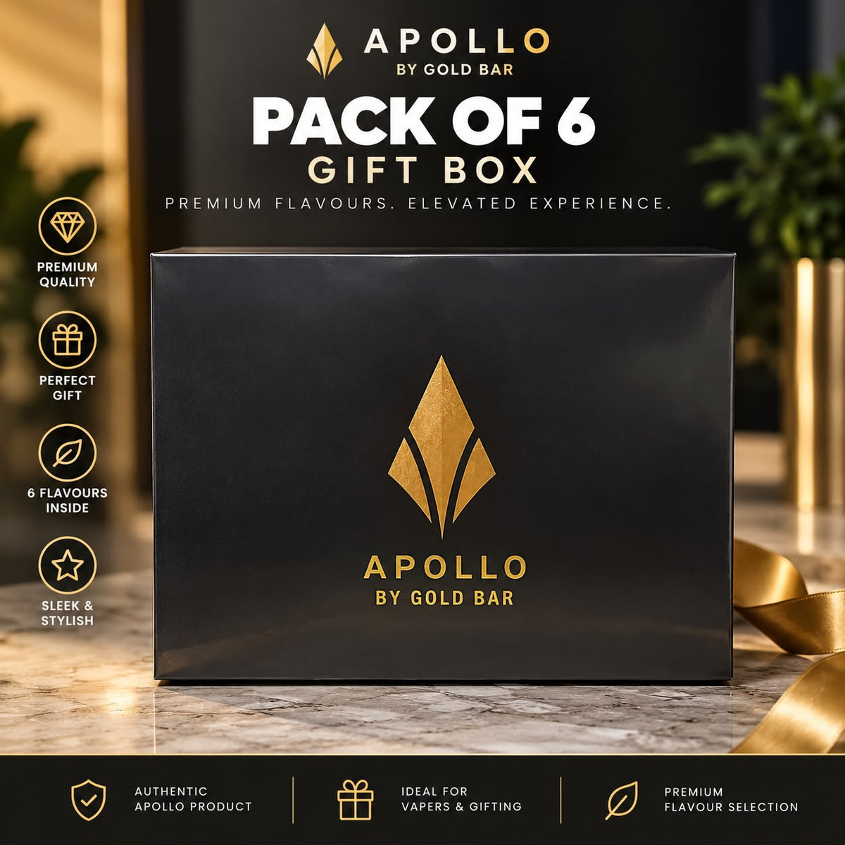Apollo Gold Bar 20K Pack of 6 Gift Box | 247 Puff District